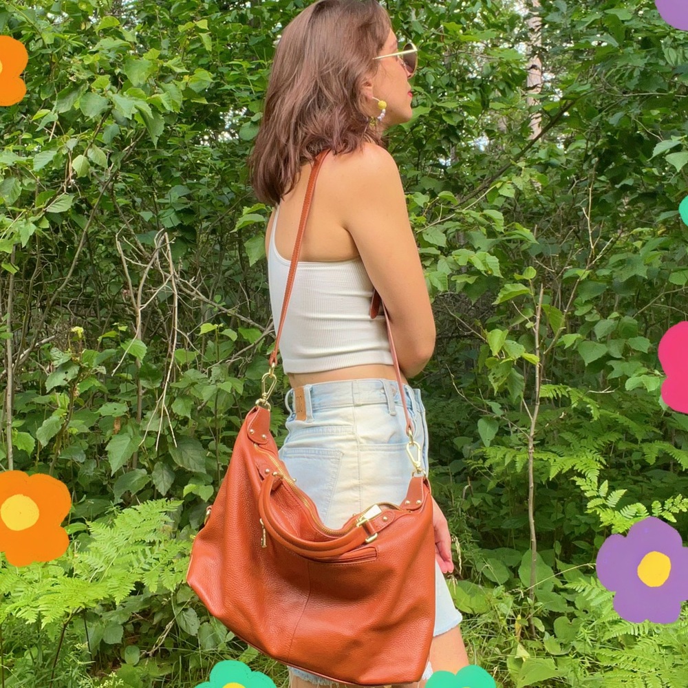 ORA DELPHINE 🦋 Cognac Leather Satchel Bag - Picture 3 of 5